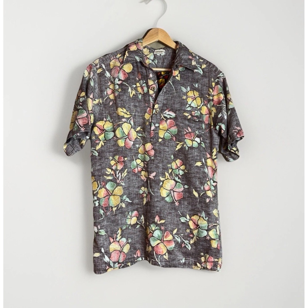 Vintage Barefoot‎ in Paradise Men's Size M Popover Hawaiian Shirt 100% Cotton